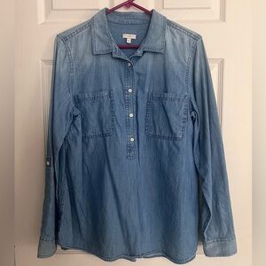 Talbots Denim Long Sleeve Popover Shirt Top Size Medium